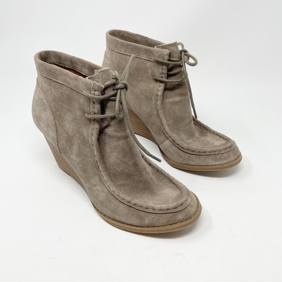 Lucky Brand Ysabel Lace Wedge Boot Ankle Bootie 10 Tan Leather - Picture 1 of 10